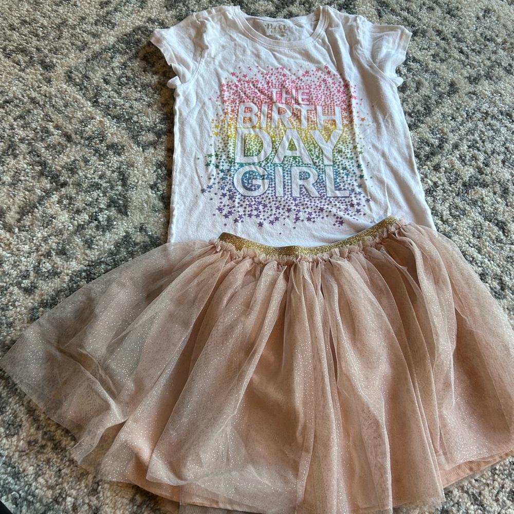 Birthday Girl Tee and Gold Tulle Skirt